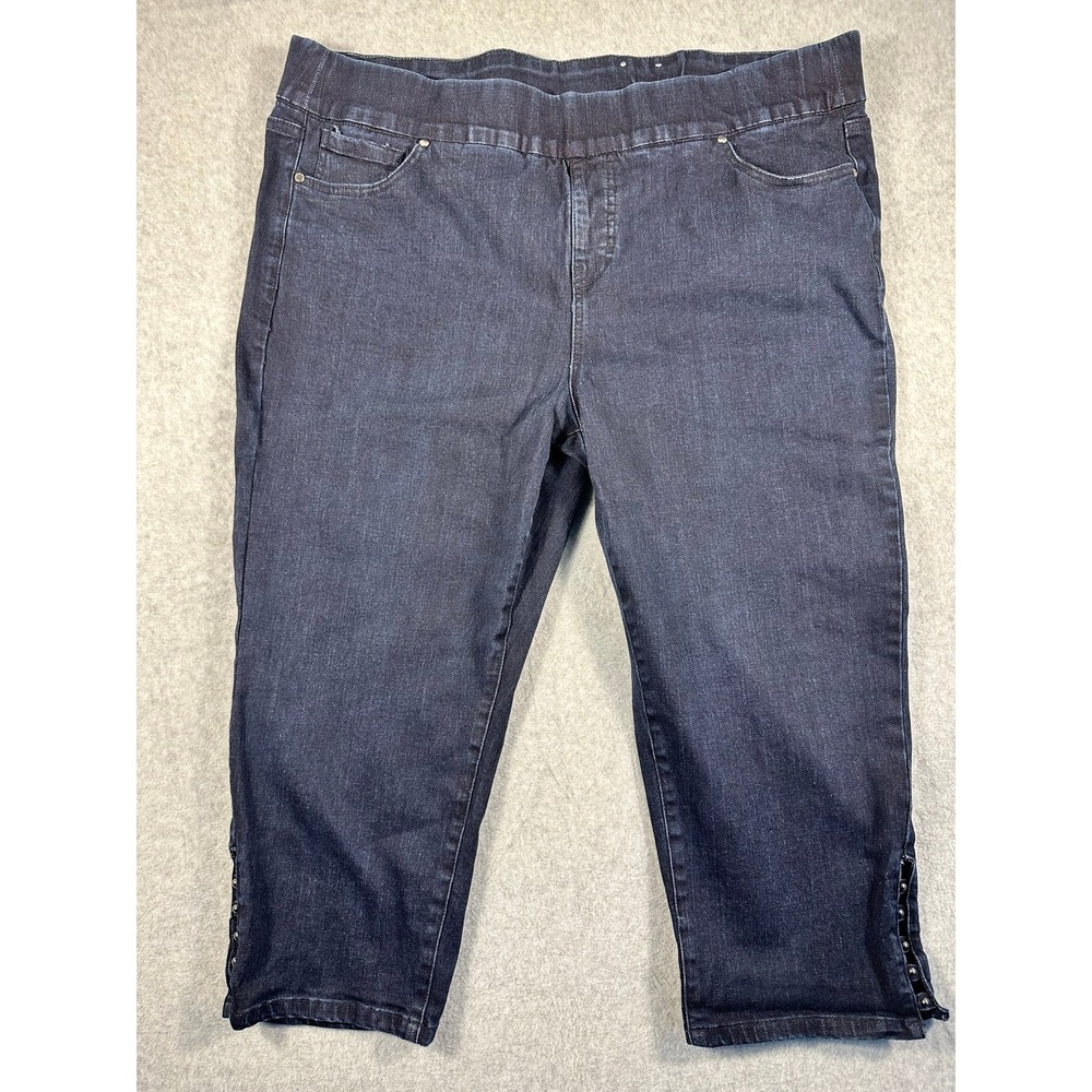 Avenue Denim Womens Plus 18/20 Dark Wash Studded Hem Pull On Capri Jeans Indigo